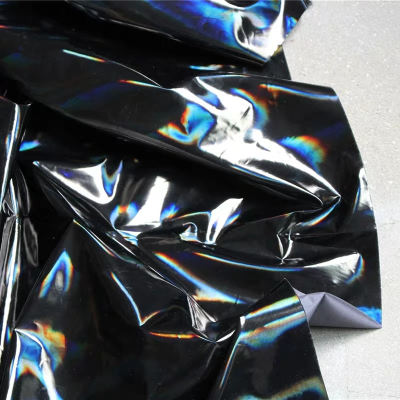 Rainbow Laser Down Fabric Holographic Bright Black Waterproof DIY Decor Bags Tights Trousers Down Jacket Clothes Designer Fabric