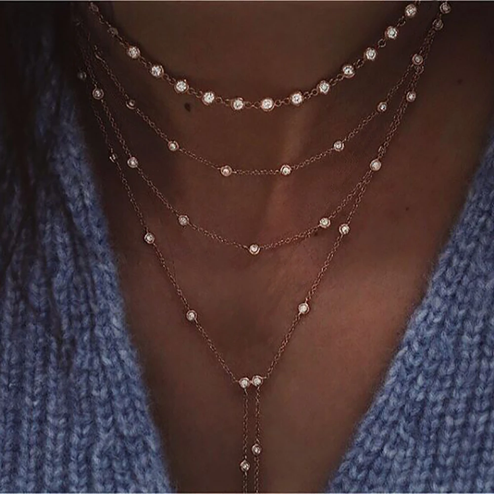 Neue Vintage Kristall Geometrie Stern Mond Schloss Halskette Für Frauen 2020 Boho Multi-level Anhänger Halsketten Colliers Schmuck geschenk – Detail 5