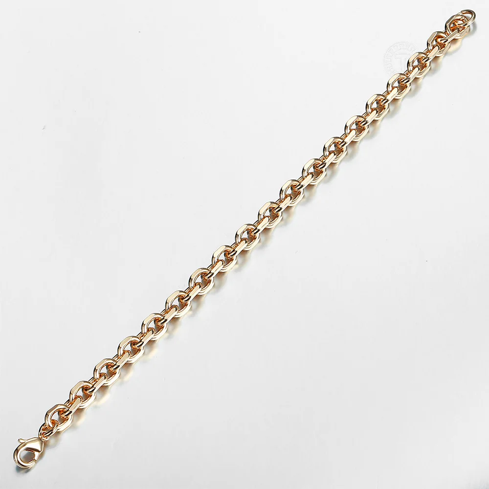 7mm 585 Rose Gold Color Bracelet for Women Rolo Cable Link Chain Party Wedding Jewelry Gifts Womens Bracelets 20cm Fashion LCB45