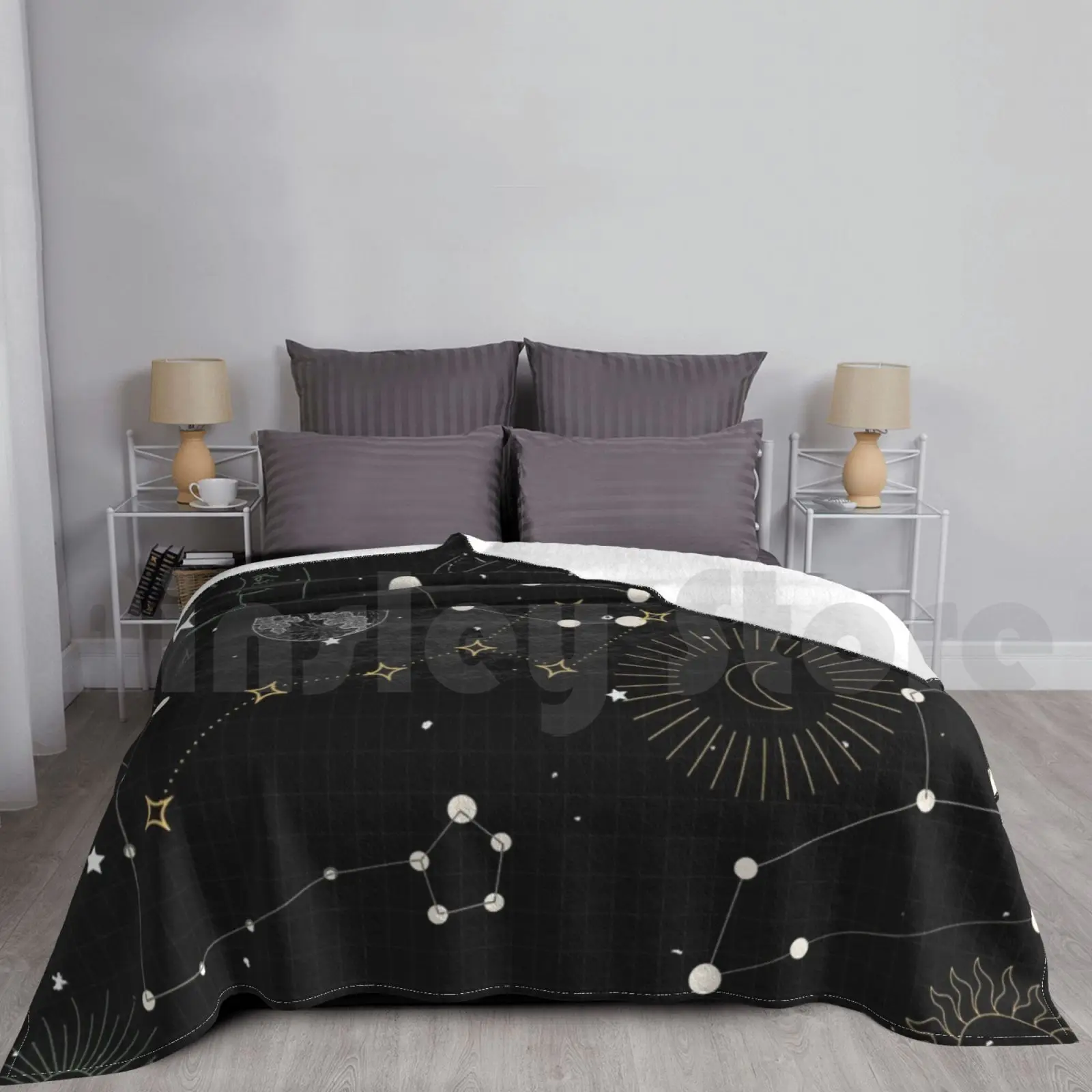 Space Design ( Colour ) Blanket Fashion Custom Moon Space Stars Planets Black Goth Astrology Astronomy Spooky