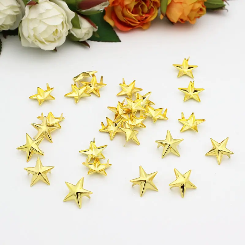 100pcs 15mm Gold Plated Star Studs Metal Claw Beads Nailhead Punk Studs Rivet Belt/Leather/Bracelets/shoes/Clothes Accessories