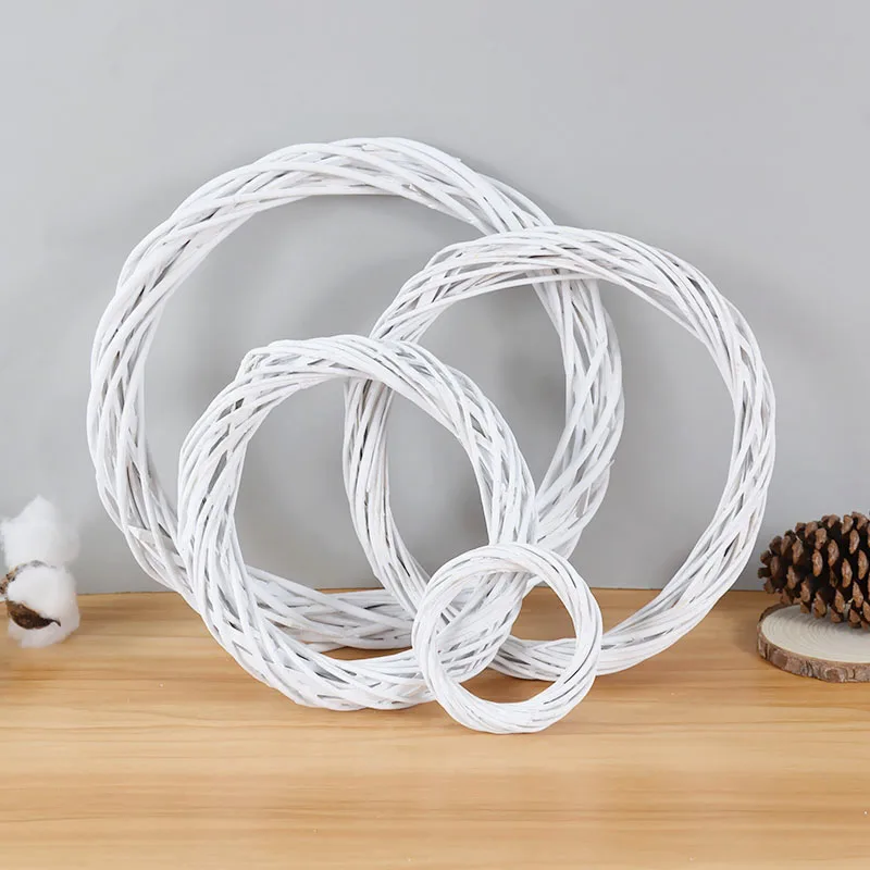 10/20/25/30cm Wedding White Rattan Wreath Ring Artificial Flower Wicker Garland For Christmas Home Ornament New Year Party Decor