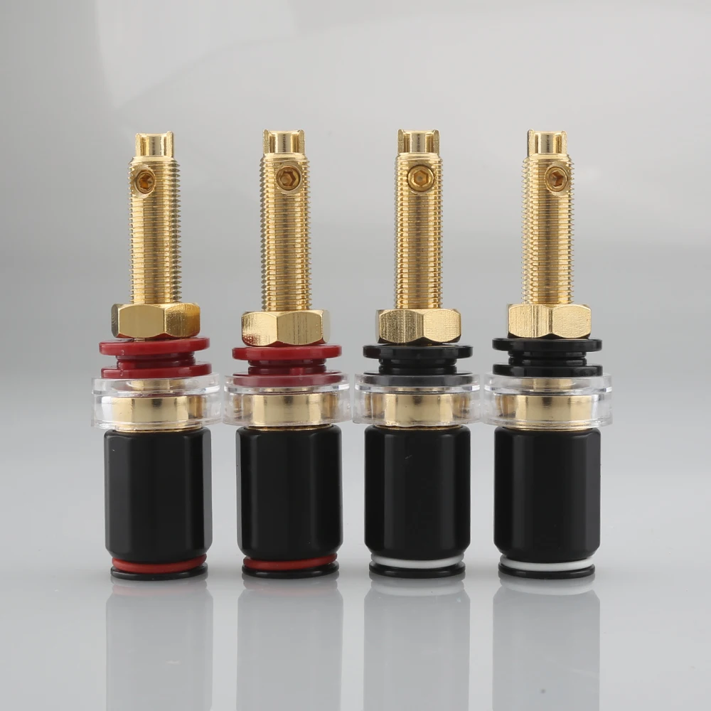 ST665R/G 4PCS Gold Rhodium Plated Speaker Terminal Brass Audio Amplifier Binding Post Connector For 4mm Banana Plug socket long