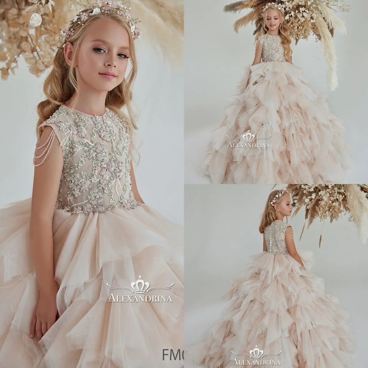 Ombre 2022 Ruffles Flower Girls Dresses For Weddings Baby One Shoulder Bow Tiered Photoshoot Girl Dress Birthday Gowns