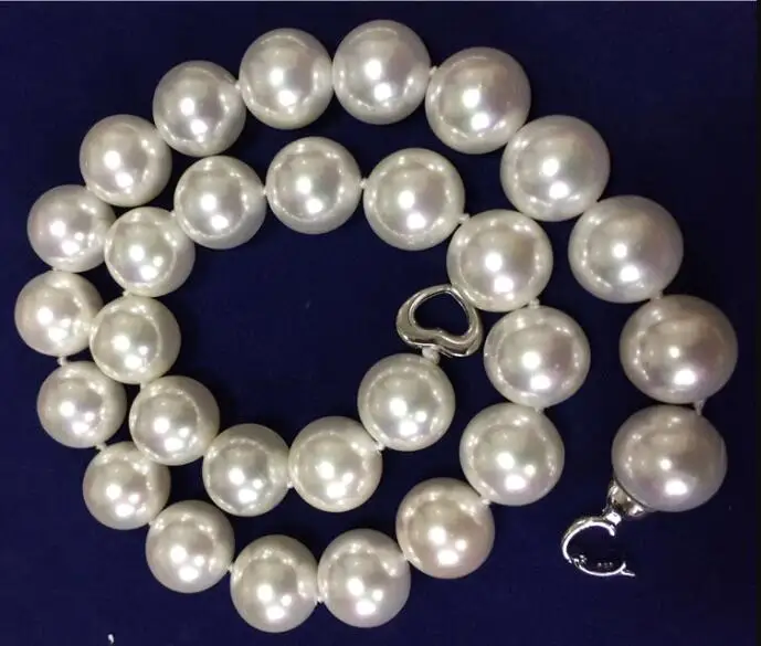 16mm white Round shell pearl necklace heart clasp Natural SOUTH SEA SHELL PEARL Woman jewelry NECKLACE