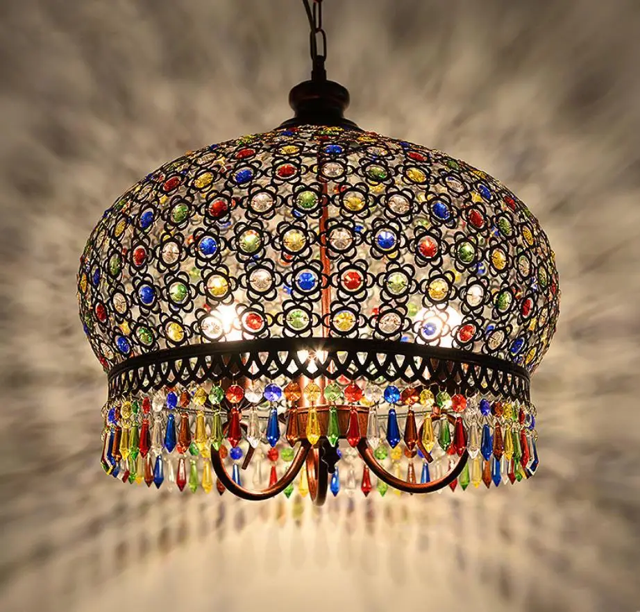 Coffee-filled small chandelier Southeast Asia Thai style color crystal chandelier Mediterranean Bohemian dining room lamp