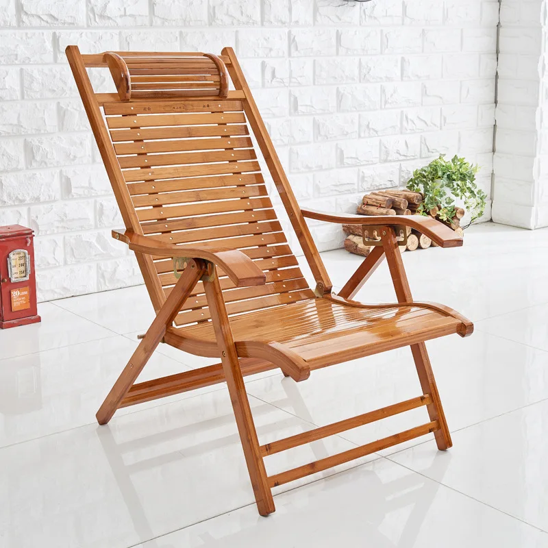 Modern Foldadble Bamboo Garden Chair Recliner Reclining Back Indoor/Outdoor Balcony Furniture  For Patio Porch  Deck