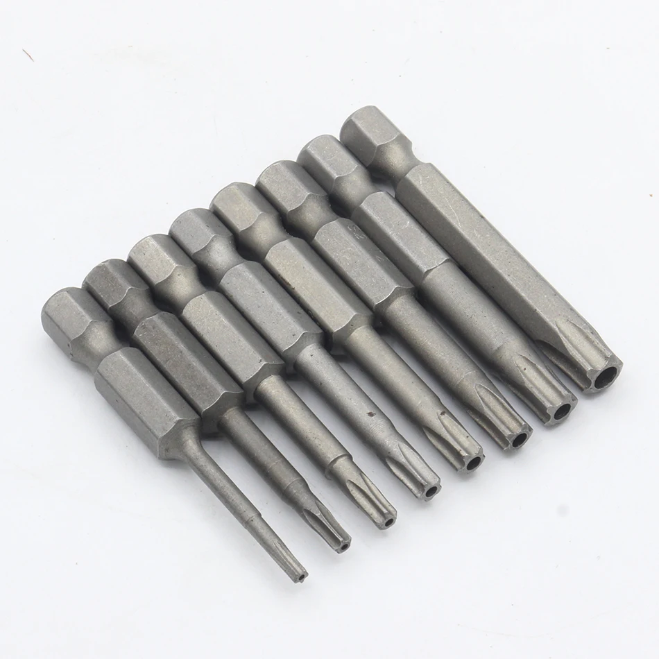 8PCS/set 1/4 Inch Magnetic Pentacle Star Head Screwdriver Bits Pentalobe Electric Screwdriver Bit Hand Tools 50mm Length T10-T40