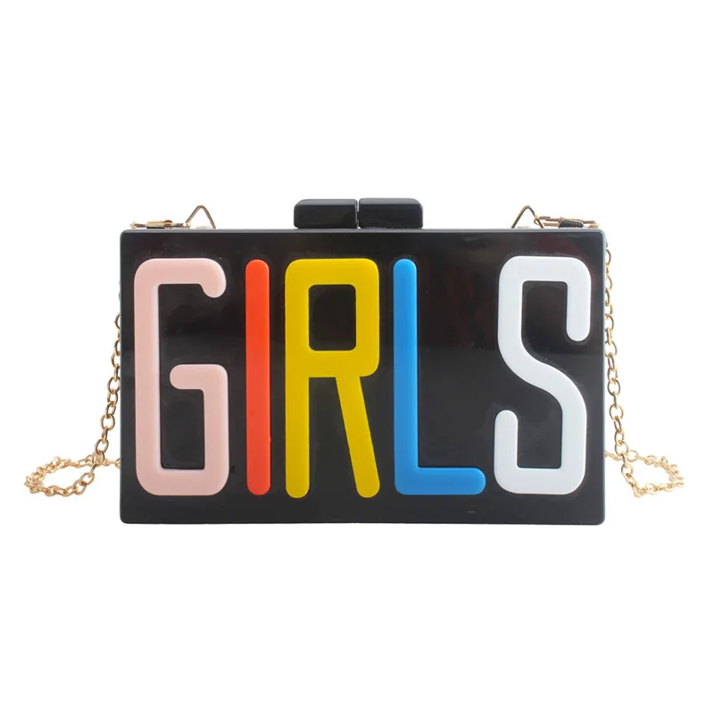 Fashion Women Evening Clutch Bag Acrylic Crossbody Bag Square Box Shoulder Chain Bag Handbags Wedding Party Letter Trend Bag