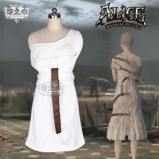 Anime Alice: Madness Returns Cosplay Costumes Lunatic Asylum White Constraints Dress Female Halloween costumes for women