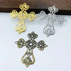 20 pcs/lot 58x63mm  Metal Filigree Cross Flowers Slice Charms base Setting Jewelry DIY Components Findings