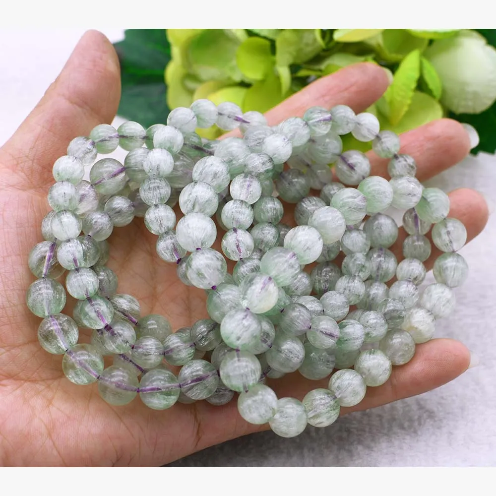 

8-12mm 8" Natural Fuorite Crystal Green Feather Fuorite Loose Beads Wholesales Free Shipping