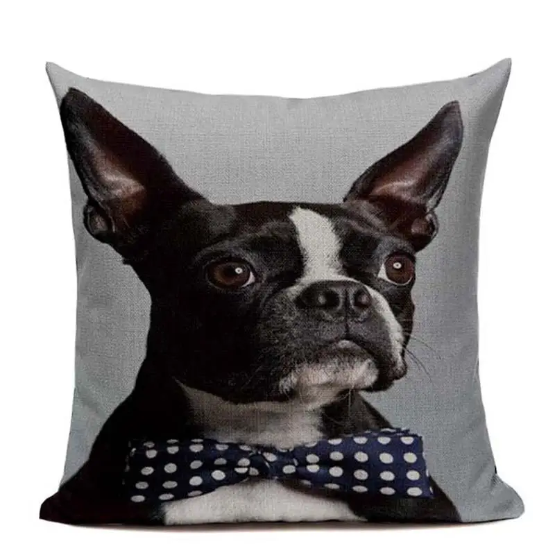 Linen Boston Terrier French Bulldog Gifts Luxury Cushion Animal Pillow Case 45Cmx45Cm Square Chair Custom High Quality Cushions