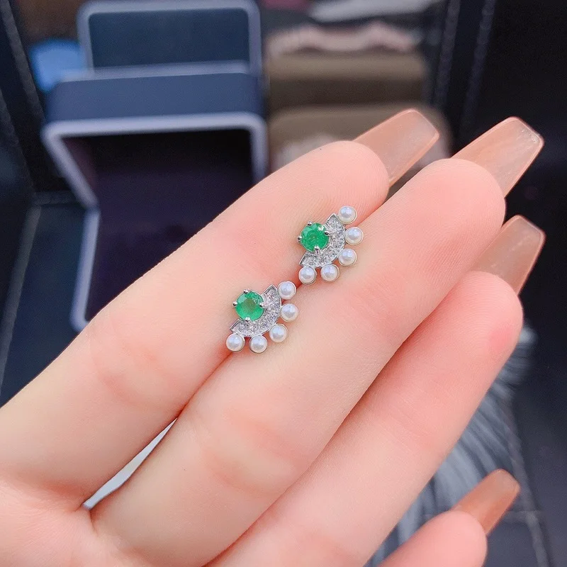 Ewelry Natural Emerald 925 Sterling Silver Women Earrings New Ear Studs Support Test Luxury 4mm*4mm