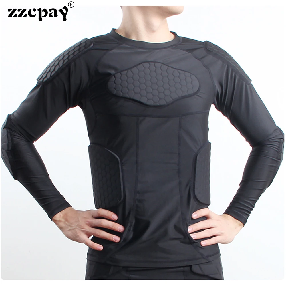 Men\'s Long Sleeve Sweatshirt Compression Shirt Ribs Chest Protector Basketball Football Protective Equipment Training Ball Wear