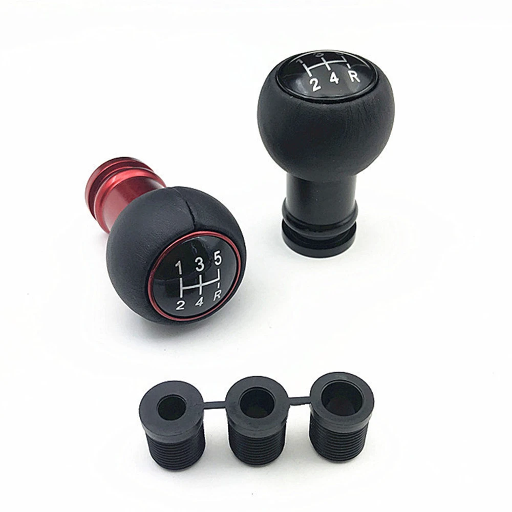 5 Speed Car Black Red MT Gear Shift Knob Leather Lever Shifter Stick Manual Gear Head Lever Headball Aluminum Knobs