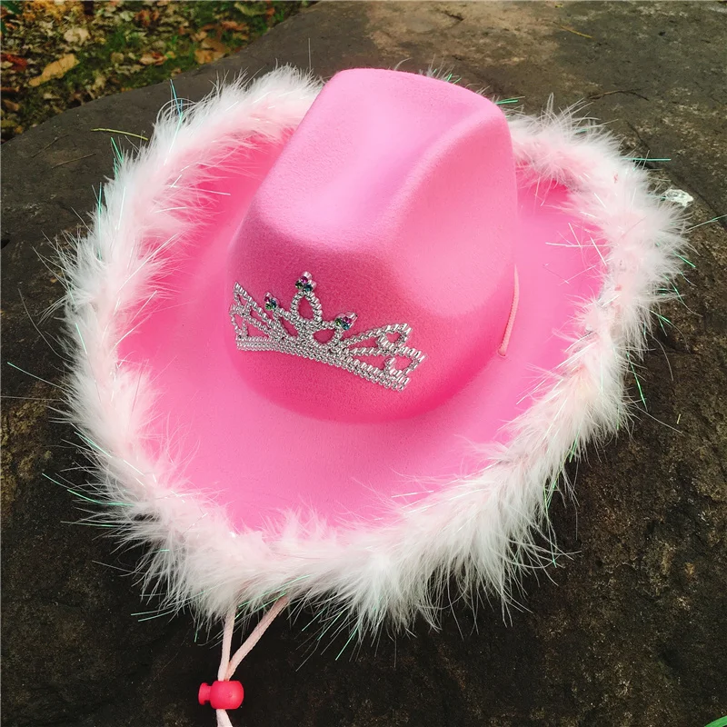 58-60 CM Adult Western Style Tiara Cowgirl Hat For Women Girl Pink Tiara Cowgirl Hat Cowboy Cap Holiday Funny Costume Party Hat