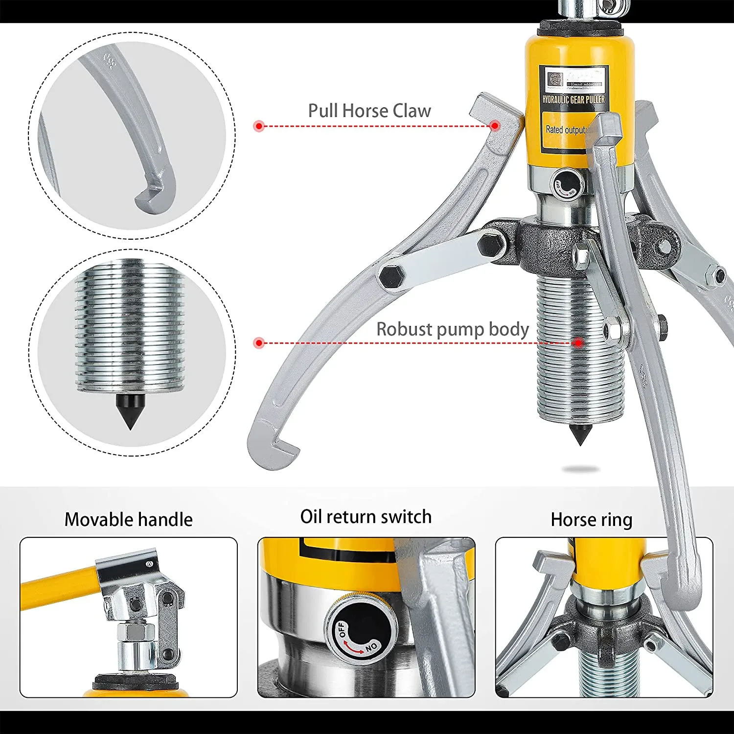 5T Hydraulic Gear Puller Wheel Bearing Pulling Separator Pump Adjustable Oil Tube Drawing Machine Jaws kits,w/Case,Mechanical