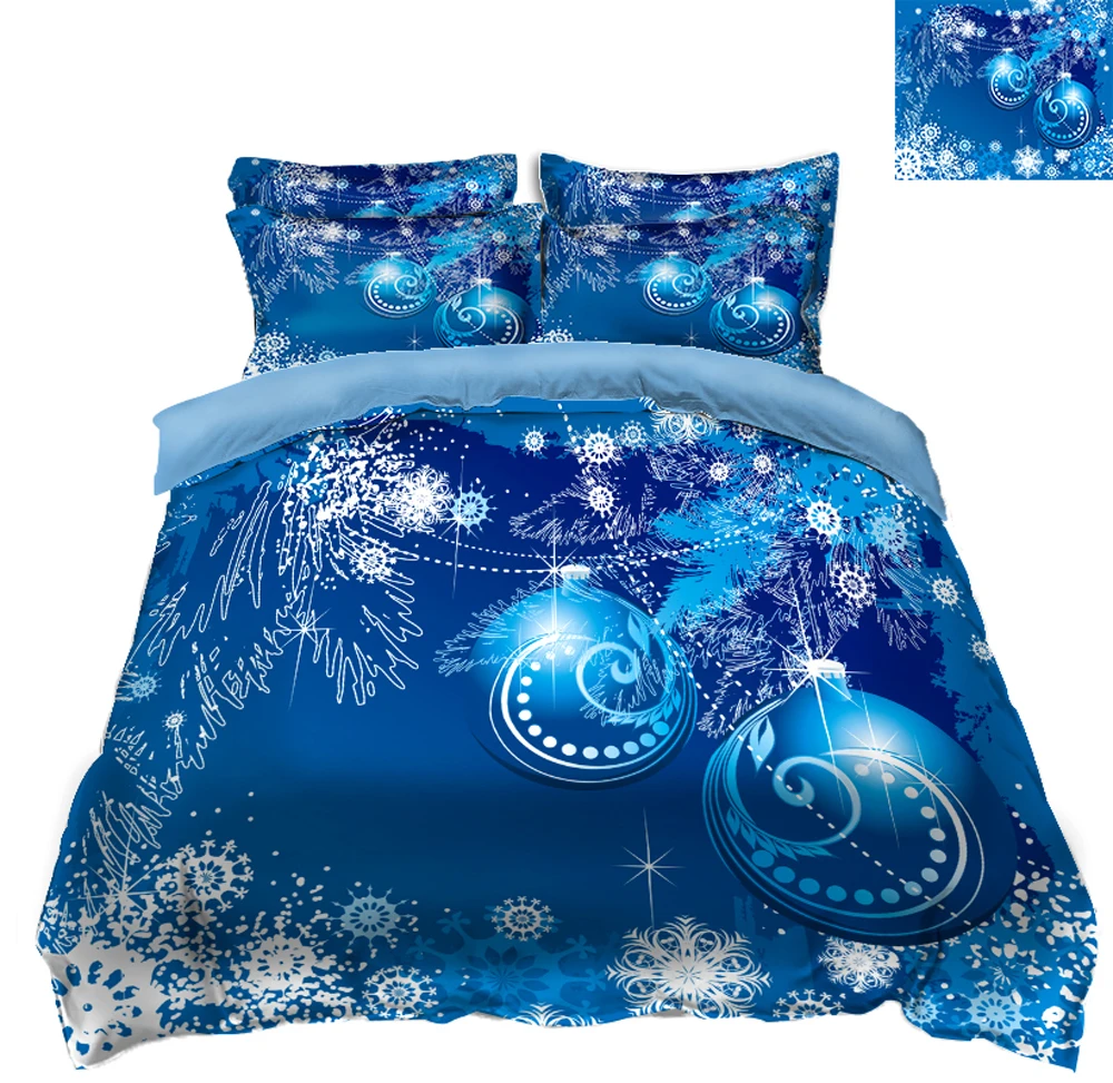 Blue christmas ball 3D bedding set bedsheet Duvet bed cover Pillowcase Twin king Queen Bed Linen Textiles Drop Ship kids room