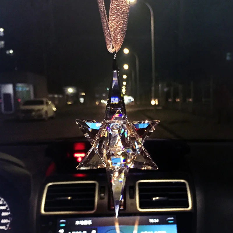 Car Pendant Austrian Crystal Star Decoration Ornaments Sun Catcher Snowflake Hanging Trim Christmas Gifts women