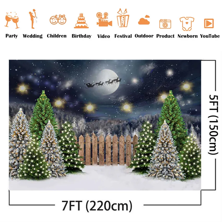Full moon night Merry Christmas Photo Background Santa Claus Pine Forest Photography Backdrop winter snow photocall newborn baby