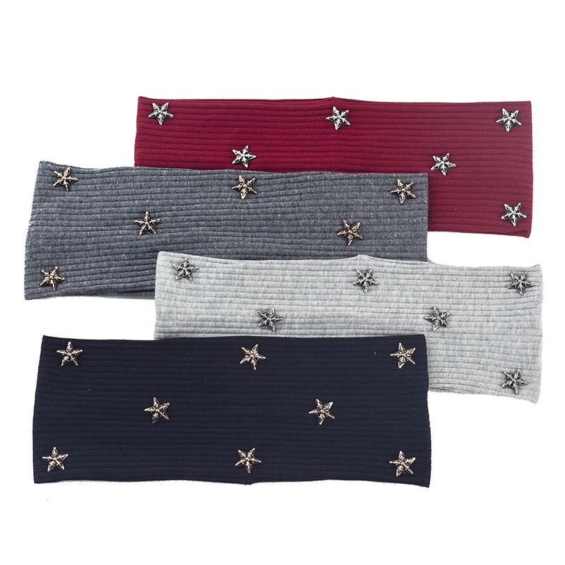 

Geebro Women Casual Star Ribbed headbands Spring Summer Soft Cotton striped Knitted Hair bands For Ladies Boho Hair Accessories