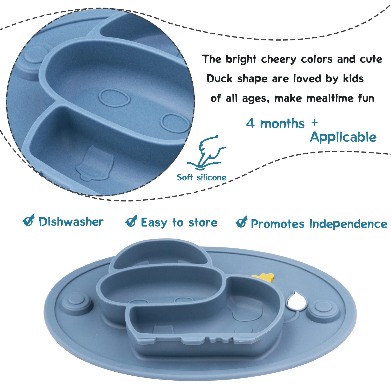 Qshare-plato de alimentación de aprendizaje para bebé, Mantel Individual de silicona para niños pequeños, se adapta a bandejas de silla alta durante