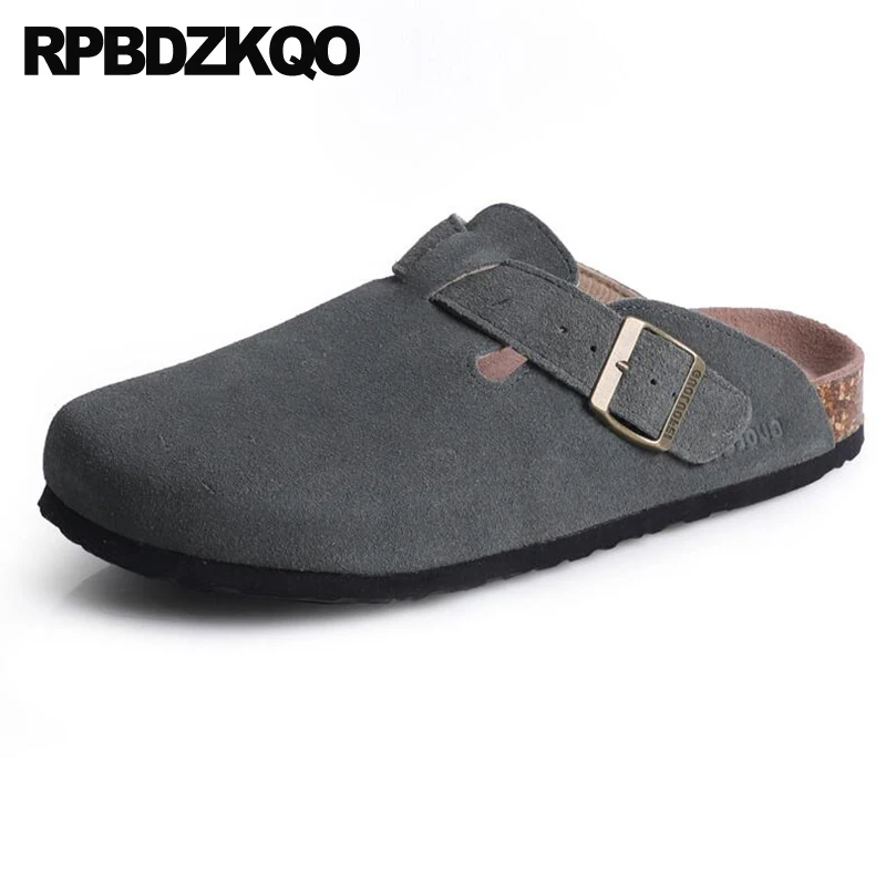 

Designer Flat Slides Slip On Slippers Fashion Mules Casual Shoes Cork Beach Closed Toe Breathable Men Sandals Leather Summer