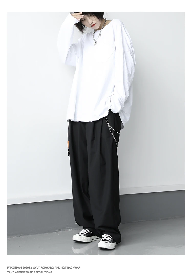 Autumn/winter ladies round neck solid color loose casual clothing line slit design top inclined pocket long sleeve T-shirt