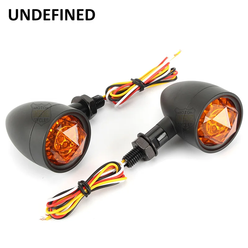 Chrome Motorcycle Turn Signal Lights LED Amber Diamond Lens Brake Indicator Light Lamp For Harley Bobber Chopper Bikes Universal