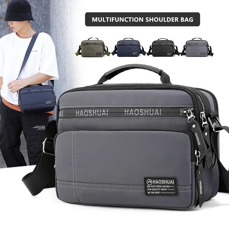 Totes de ombro multicamadas para homens, sacos resistentes à água, bolsos com zíper, grandes bolsas transversais leves, novos, 2021