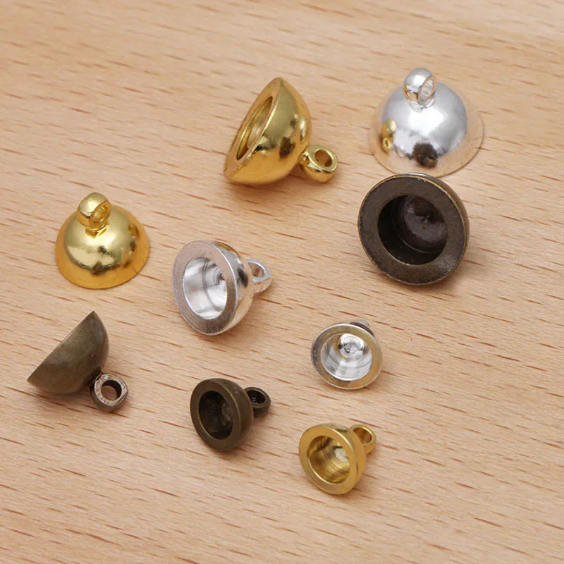 

100pcs 6mm 8mm 10mm Cord End Findings Tassel Caps Findings Tassels Leather Cord Crimps End Cap with a Loop Connectors Settings