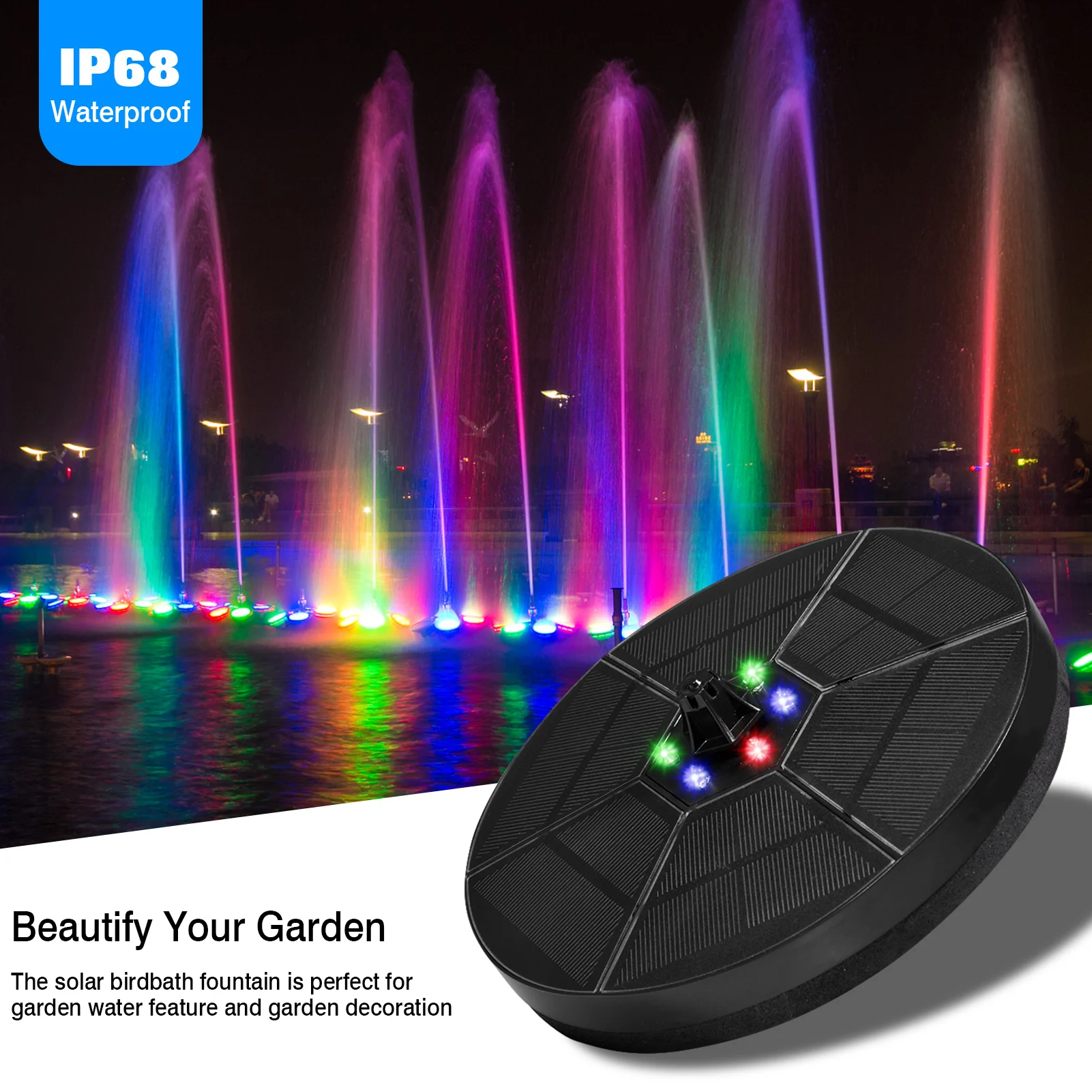 6V/3.5W Solar Fountain IP68 Waterproof Colorful 6 LED Lights Swimming Pools Fountain Pump Panel Solar Powered Water Fountains