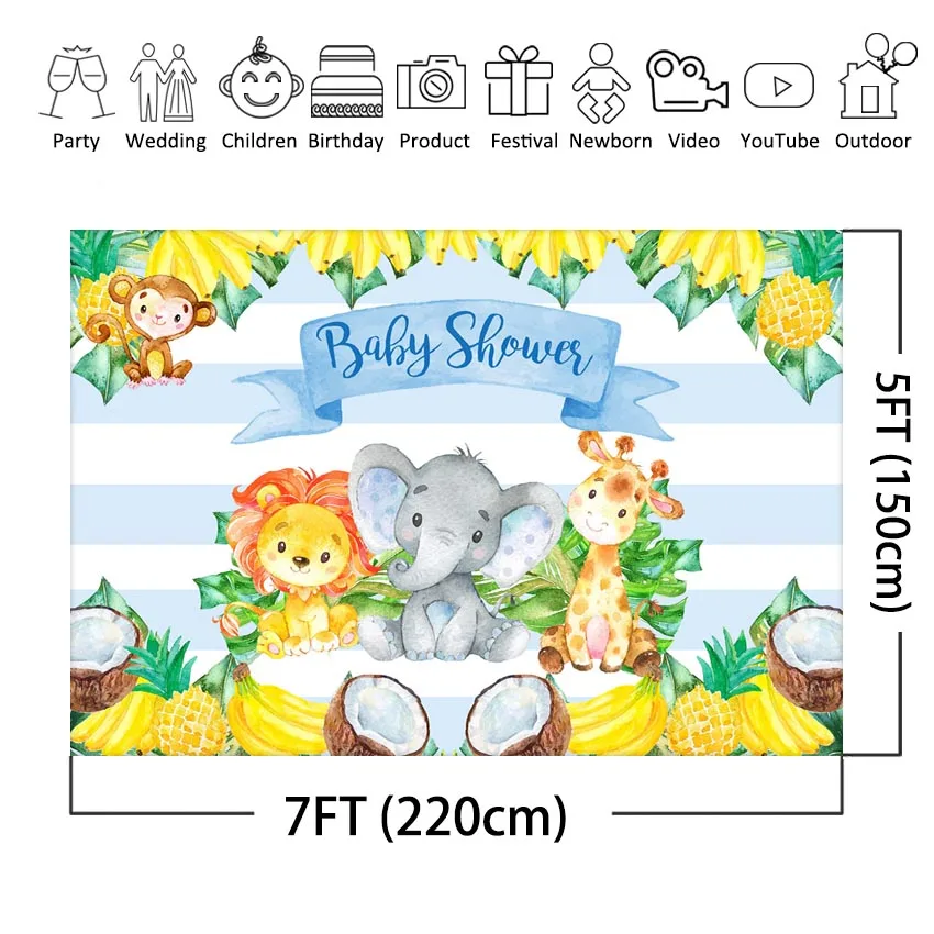 Toile de fond de photographie sur le thème des animaux de la jungle, calcul d'été, décoration de fête préChristophe, fond d'animaux de dessin animé, photomaton