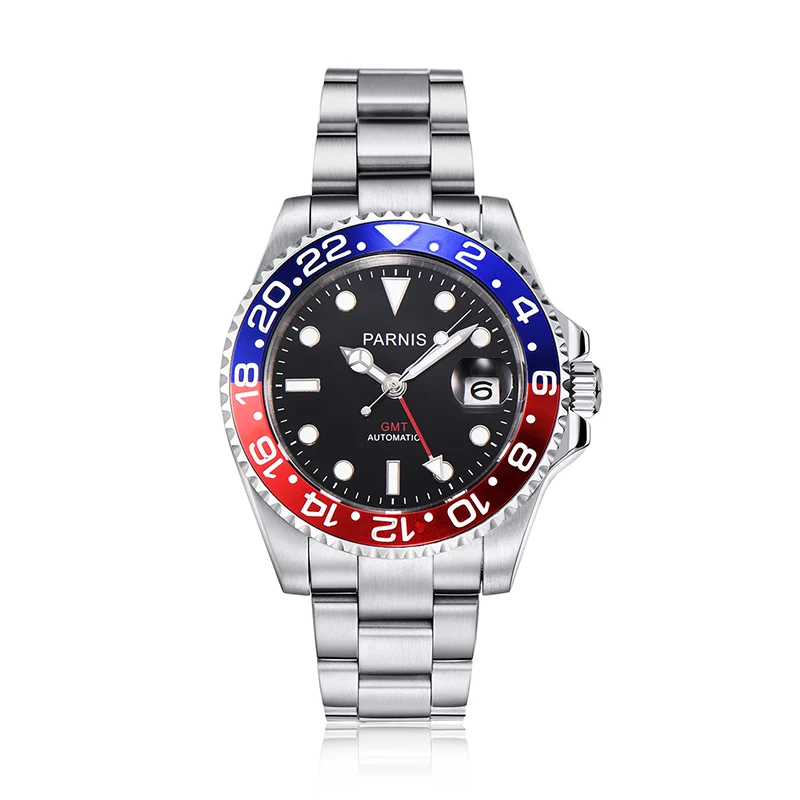 Parnis 40mm Automatic Mechanical Watch Men Luxury Brand GMT Sapphire Crystal Ceramic Bezel Luminous Waterproof Male Wristwatch