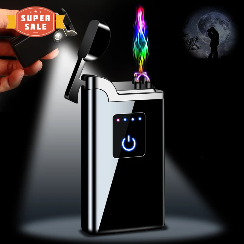 New Double Arc Lighter Windproof Flameless USB Plasma Lighter With LED Power Display Smoking Men's Gadget Gift Cigar Lighter