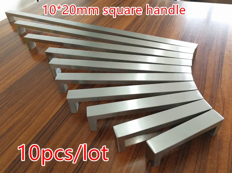 10pcs/lot 10*20mm Square Bar door handle Stainless Steel Kitchen Door Cabinet Handle Pull Knob