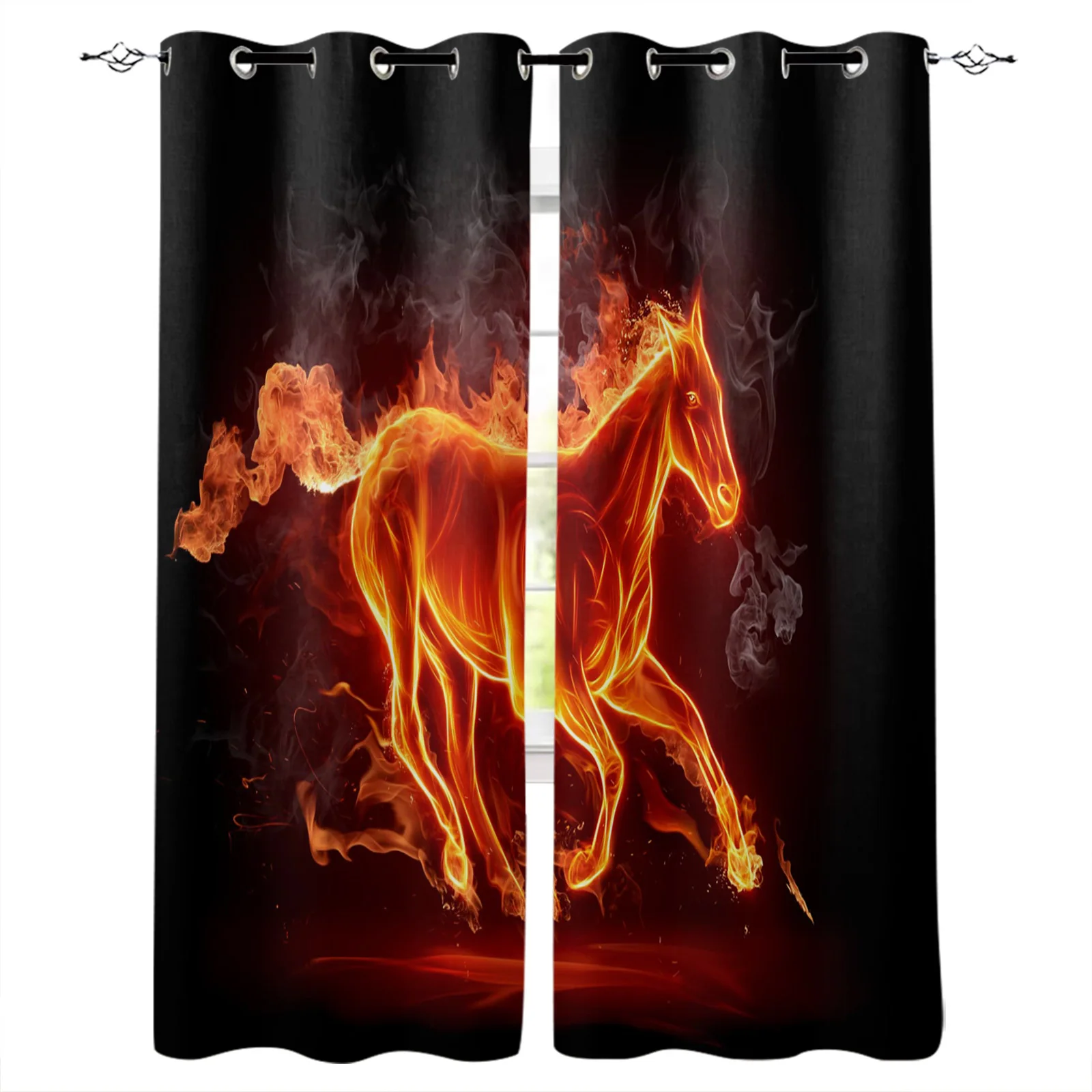 

Animal Horse Flame Black Blackout Curtains For Living Room Bedroom Printed Window Treatment Drapes Home Decor