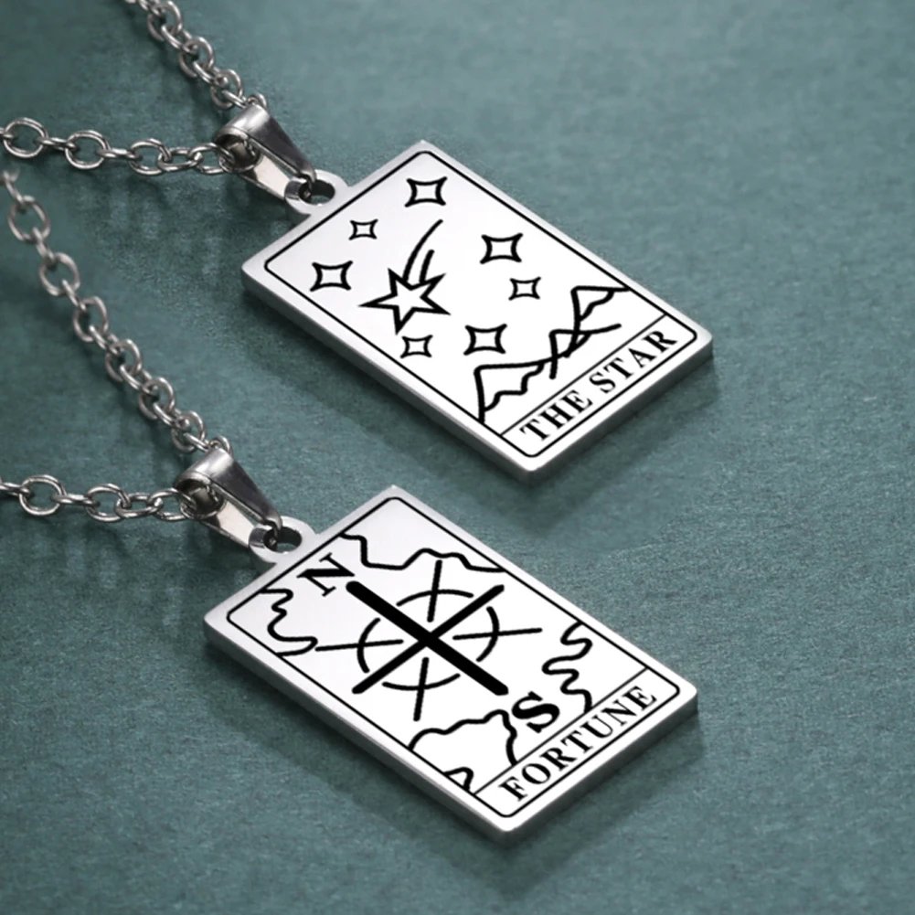 Unift Tarot Cards Necklace Moon Sun The Lovers Witch Divination Pendant Hope Amulet Stainless Steel Vintage Protection Jewelry
