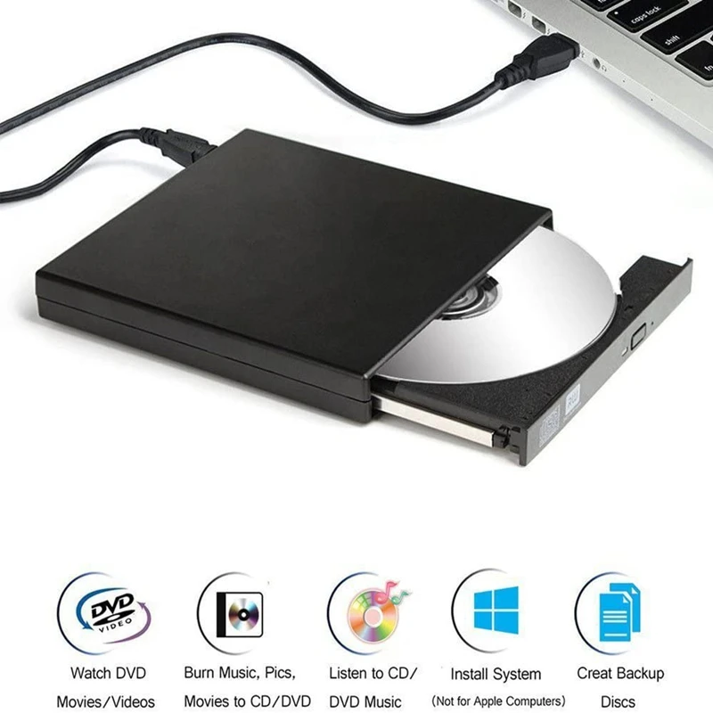 External DVD- Drive, USB 2.0 Portable CD/Dvd +/-Rw Drive Slim Dvd/CD Rom Rewriter Burner For Laptop Desktop Pc Windows 10/8/XP