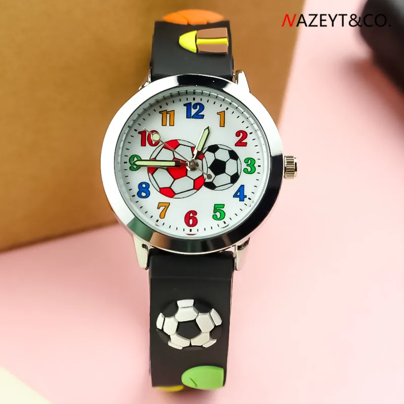 

New fashion boys outdoor sports football dial quartz watch little children girls cute 3D silicone strap wristwatch kids clock