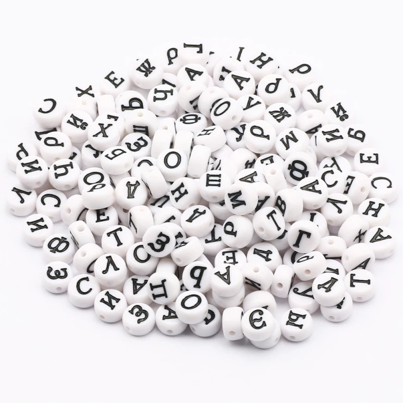 4x7mm Black Russian Letters Acrylic Beads White Round Flat Alphabet Loose Spacer Beads For Jewelry Making Diy Handmade Bracelets