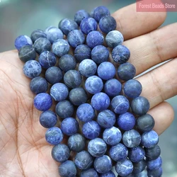 Natural Stone Matte Dark Blue Sodalite Diy Charm Bracelet Earrings Loose Round Beads for Jewelry Making 15