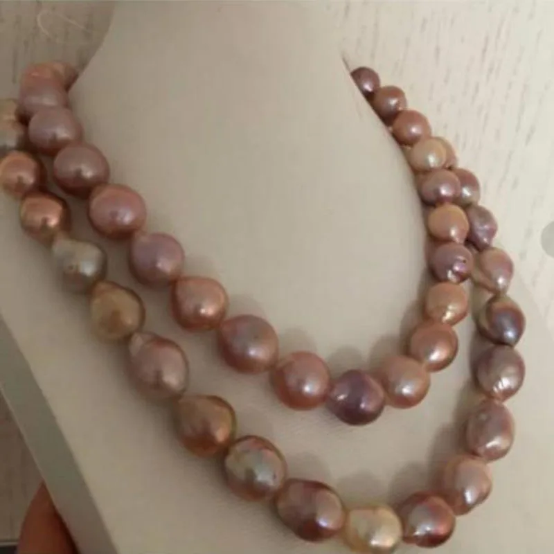 13-15 mm natural freshwater gold pink pearl necklace 38 