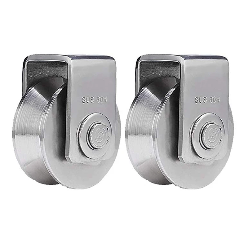 

2Pcs 2 Inch V Type Pulley Roller 304 Stainless Steel Sliding Gate Roller Wheel Bearing for Material Handling and Moving Hardware