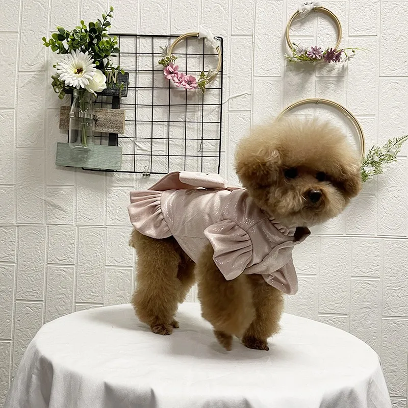 Handmade Dog Clothes Pet Supplies Dress Lining Imitation Snakeskin Patterned Shiny Big Bow Accessories Elegant Stylish Costume