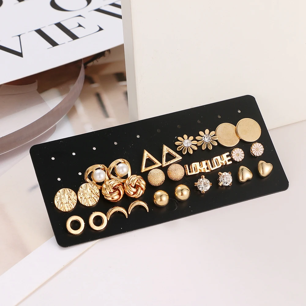 Fashion Women\'s Earrings Set Korean Geometric Stud Earrings for Women Korean Small Metal Pearl Earring 2021 Trend Jewelry