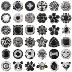 6pcs/lot Wholesale Black Snap Button Jewelry Mixed Rhinestone 18mm Snap Button Fit Snap Button Bracelet Necklace Charm Jewelry