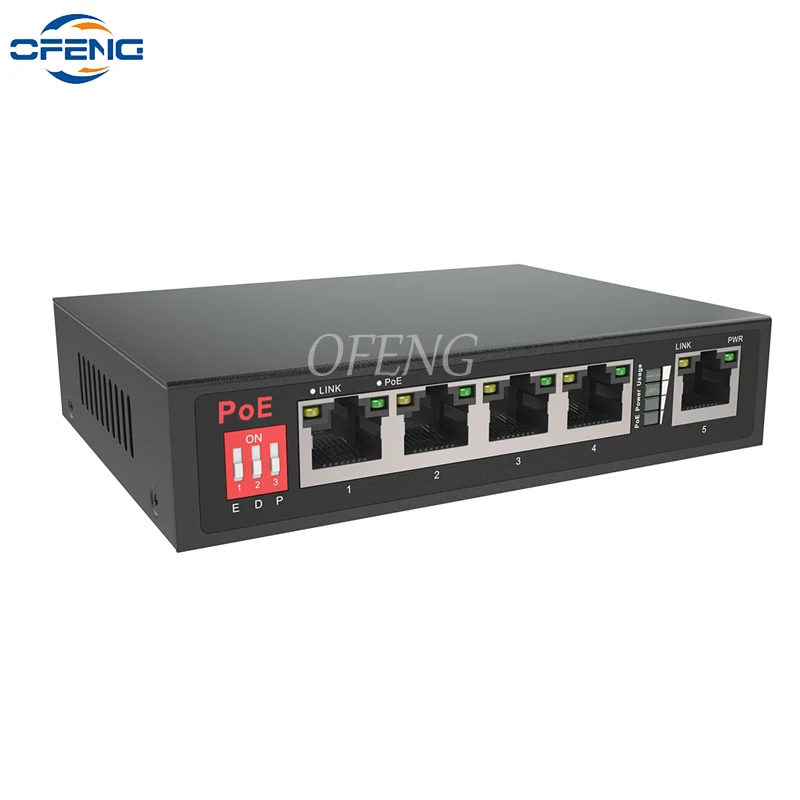 5 Ports POE Switch 100Mbps 65W 802.3af/at For IP Camera/Wireless AP/CCTV System Smart Ethernet Switch Watchdog Function