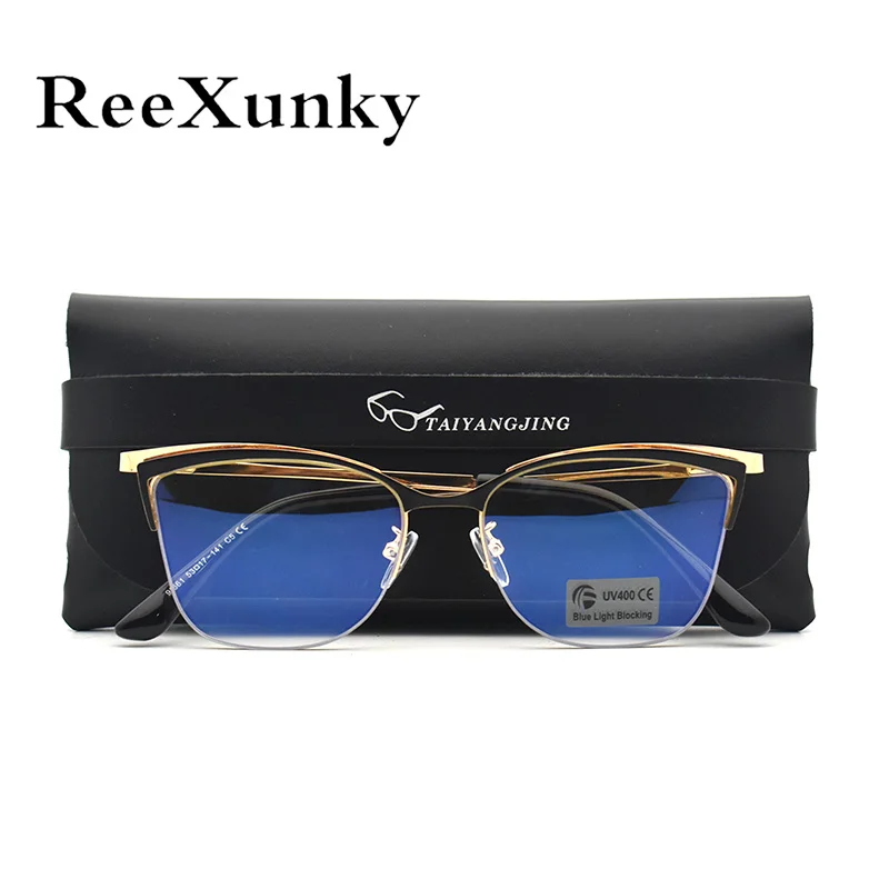 

ReeXunky Blue Light Blocking Glasses Women 2021 Fashion Metal Optical Spectacles Vintage Square Frame Anti Eye Eyestrain Eyewear